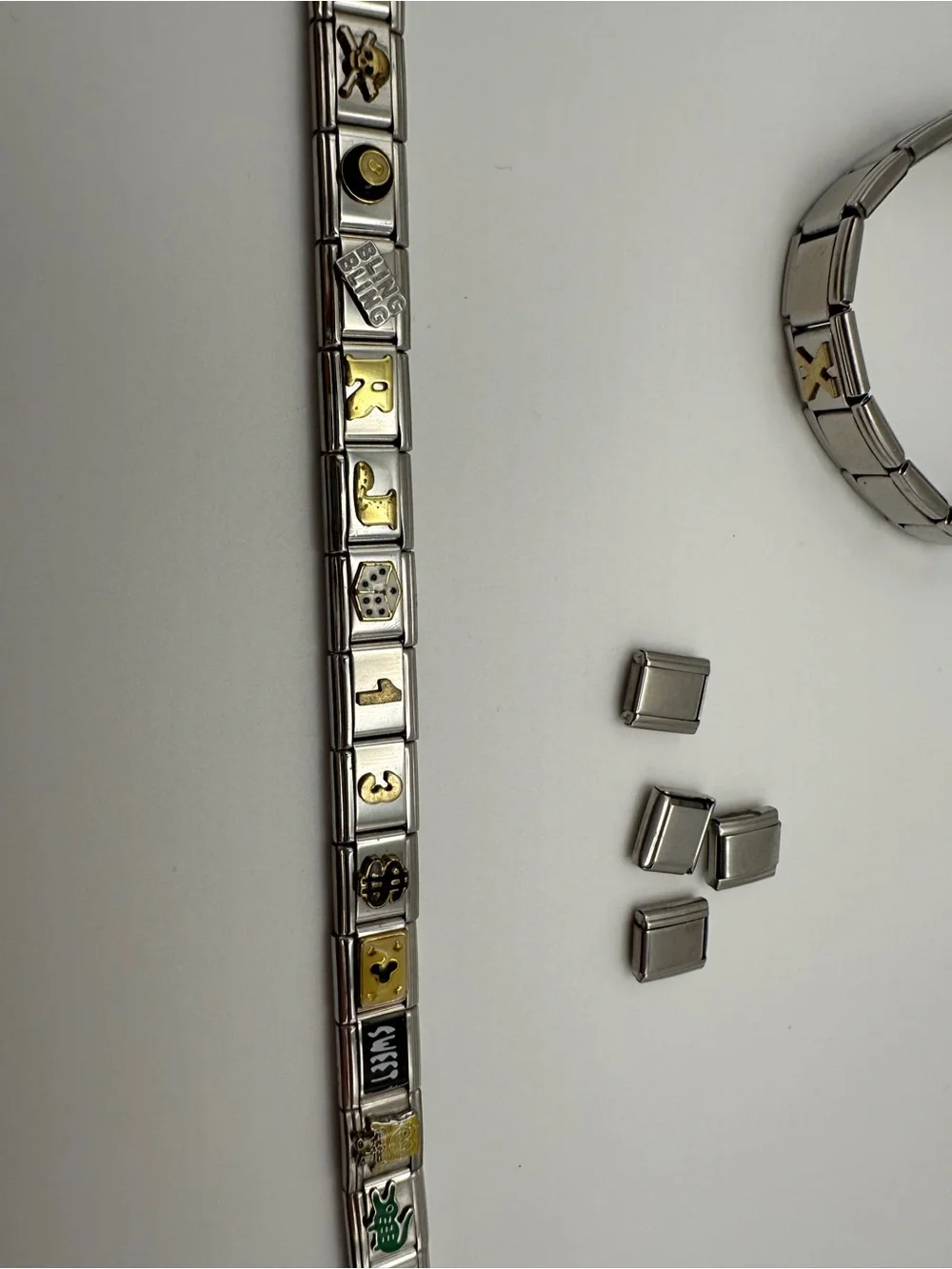 Stainless Steel Italian Charm Link Bracelet - Silver & Gold